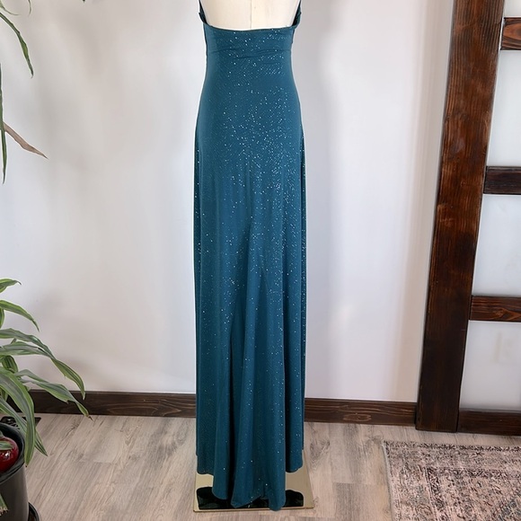 Vintage 90s Y2K Prom Elegant Sparkly Teal Halter Long Maxi Dress / Women’s Sz M - Picture 5 of 8